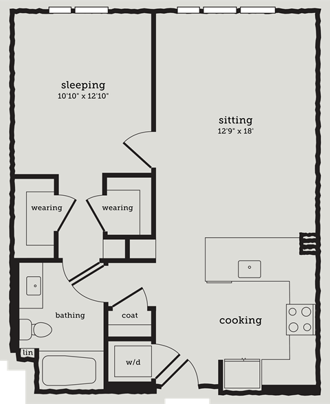 a floor plan of a unit with a bedroom and a living room
